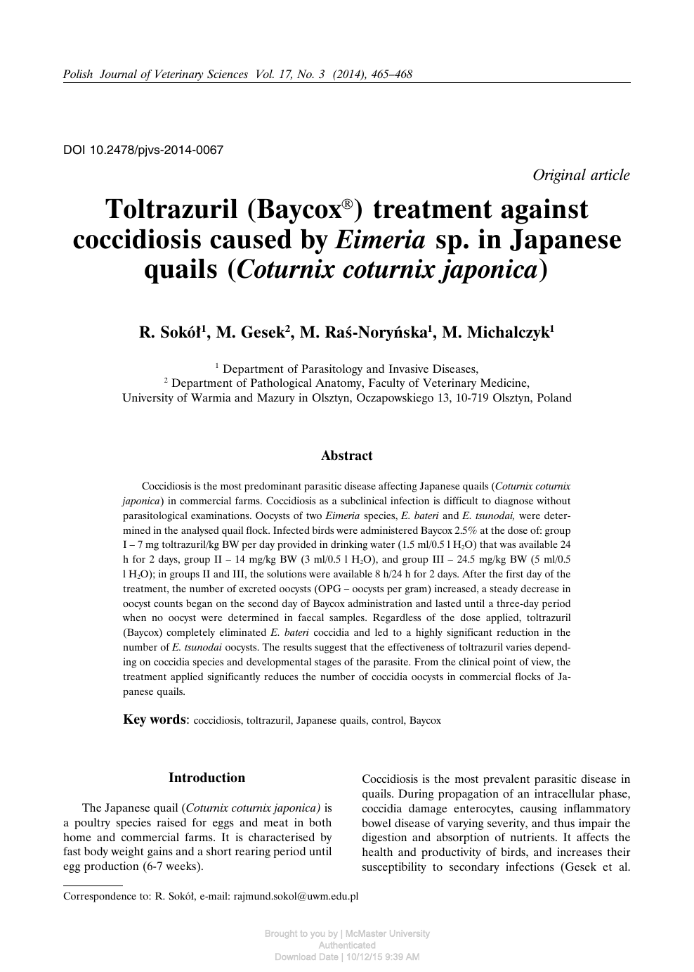 Treatment against coccidiosis, Benefits Of Toltrazuril, Toltrazuril